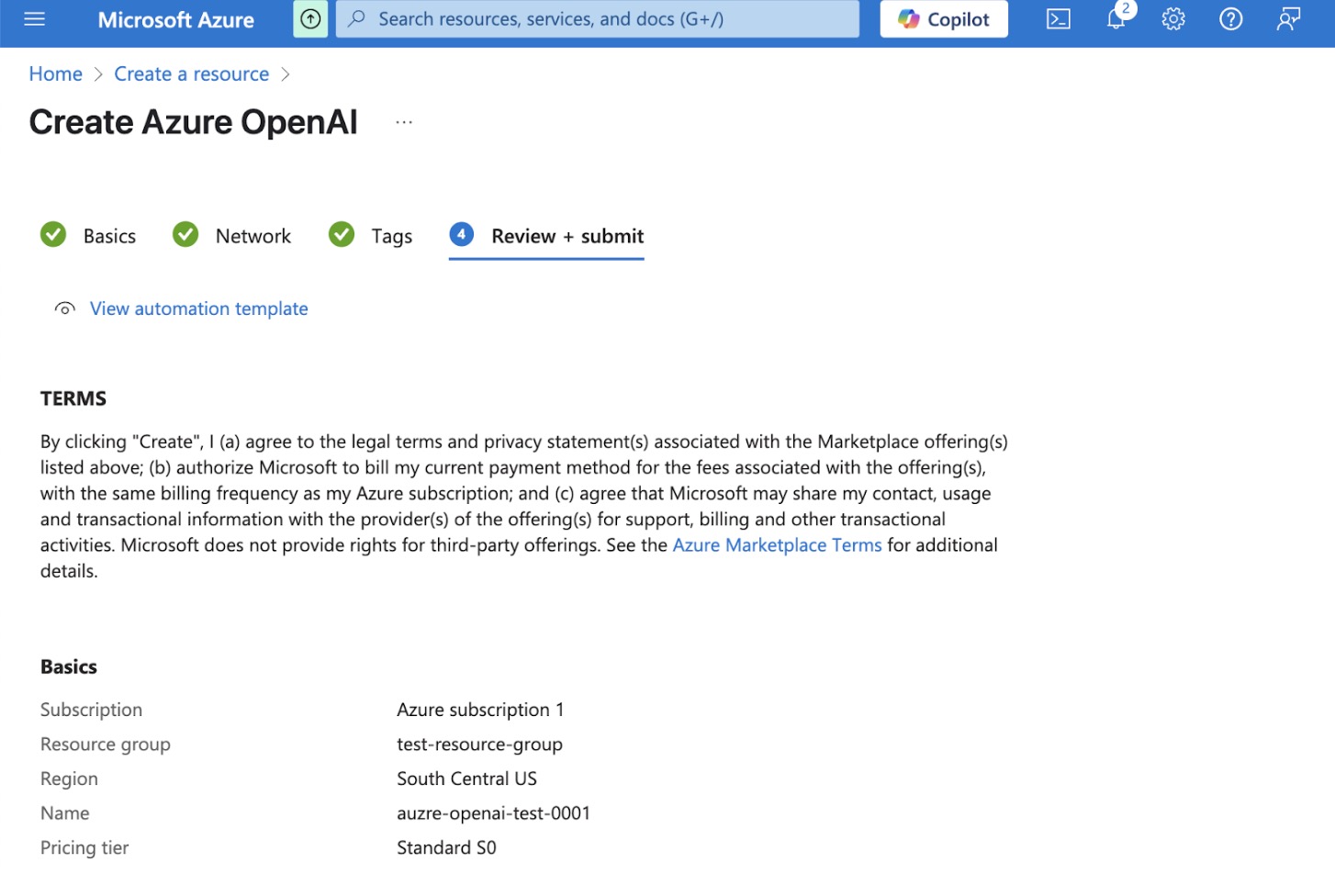 Azure createconfirm