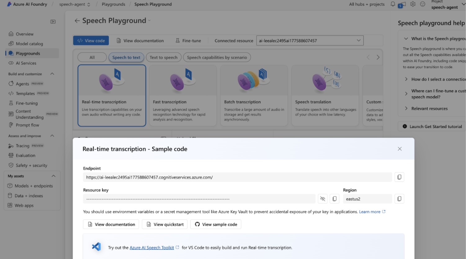 Azure STT KeyRegion